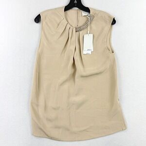 3.1 Phillip Lim Sleeveless‎ Jeweled Silk Blouse Top Size 2 Womens Tan *READ